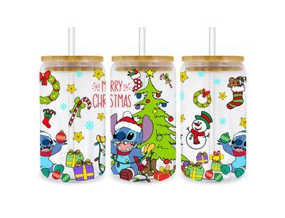 UV DTF 16 Oz Libbey Glass Cup Wrap - Christmas Stitch - DTF Dallas 