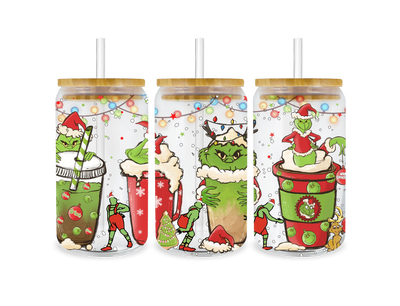 UV DTF 16 oz Libbey Glass Cup Christmas Grinch | DTF Dallas - DTF Dallas 