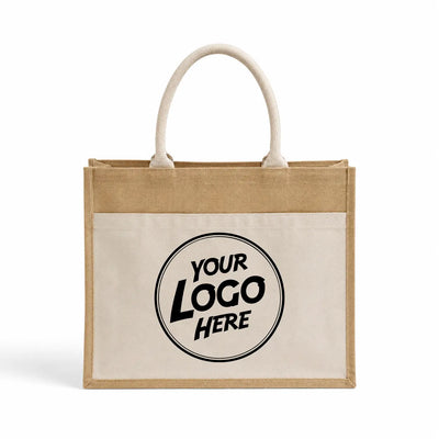 Custom | Jute Tote Bags with Canvas Pocket - TJ314 - DTF Dallas 