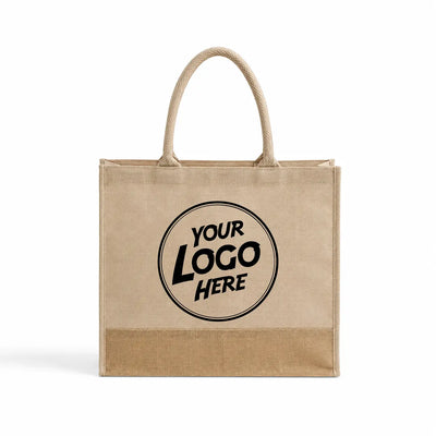 Custom | Heavy Duty Jute Blend Tote Bag with Burlap Accents & Full Gusset - Large Reusable Shopping Tote TJ913 - DTF Dallas 