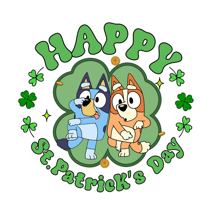 Happy St Patrick's Day Bluey Party pressed on a garment