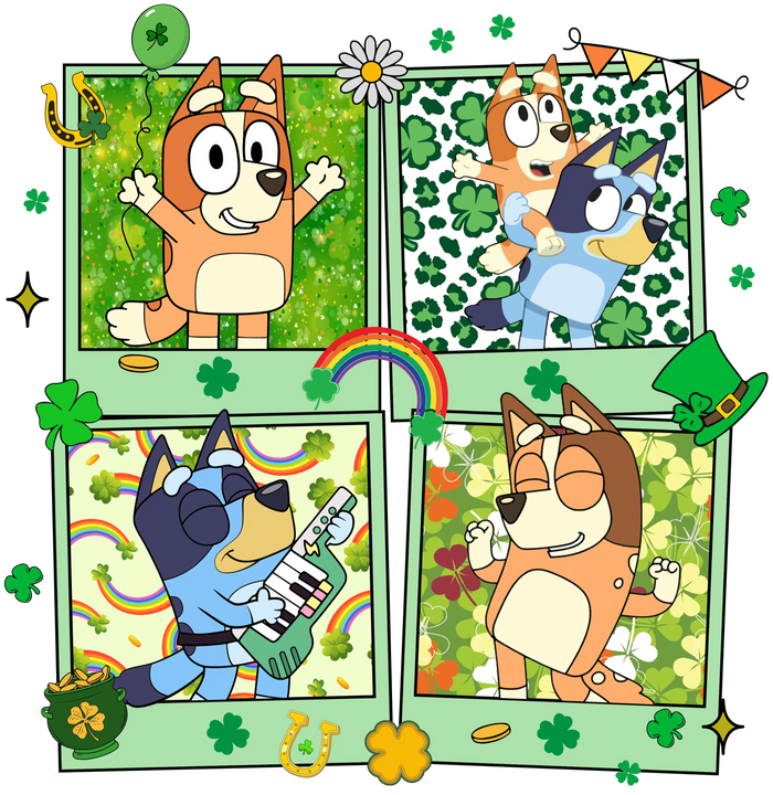 Saint Patrick's Day Bluey Party pressed on a garment