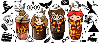 Harry Potter Hermione and Ron Glass Cup Wrap V1 | DTF Dallas - DTF Dallas 