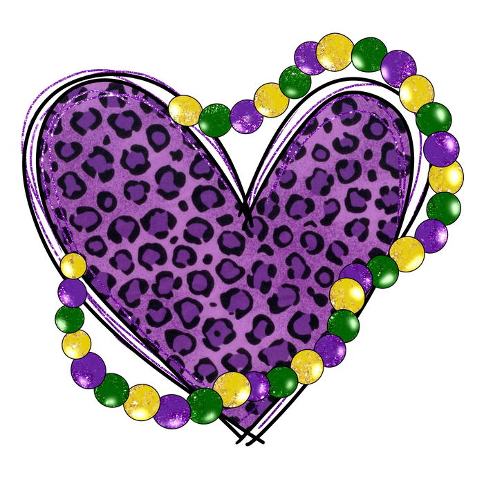 Heart Mardi Gras Leopard Design pressed on a garment
