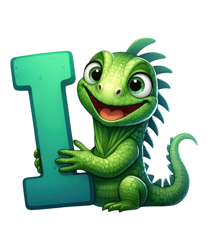 Animal Alphabet I Iguana Design pressed on a garment