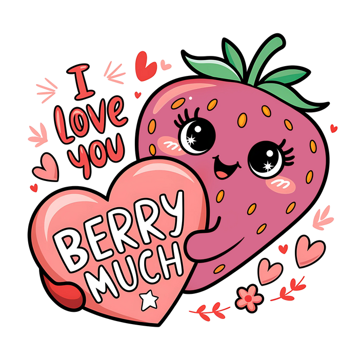 Valentine I Love You Berry Much Design pressed on a garment
