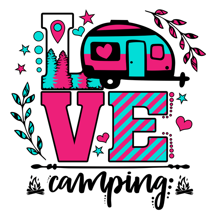 Love Camping Design pressed on a garment