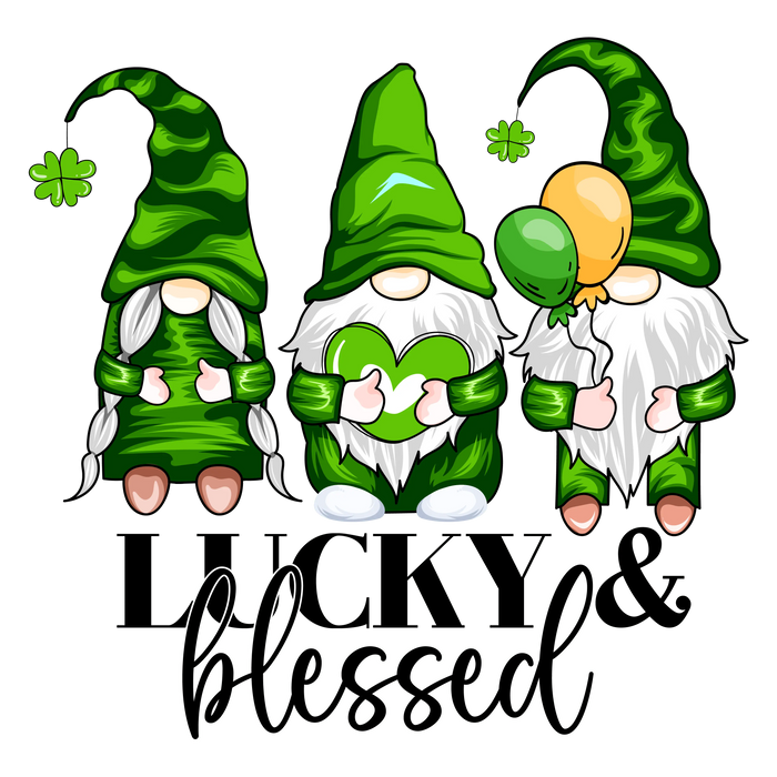 Lucky Blessed Gnomes St. Patrick's Day Design pressed on a garment