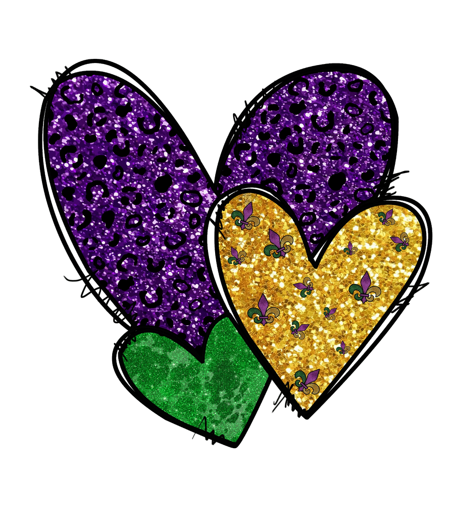 Love Mardi Gras Heart Design - DTF Ready To Press