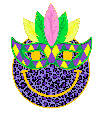 Smiley Mardi Gras Party Design - DTF Ready To Press - DTF Dallas 