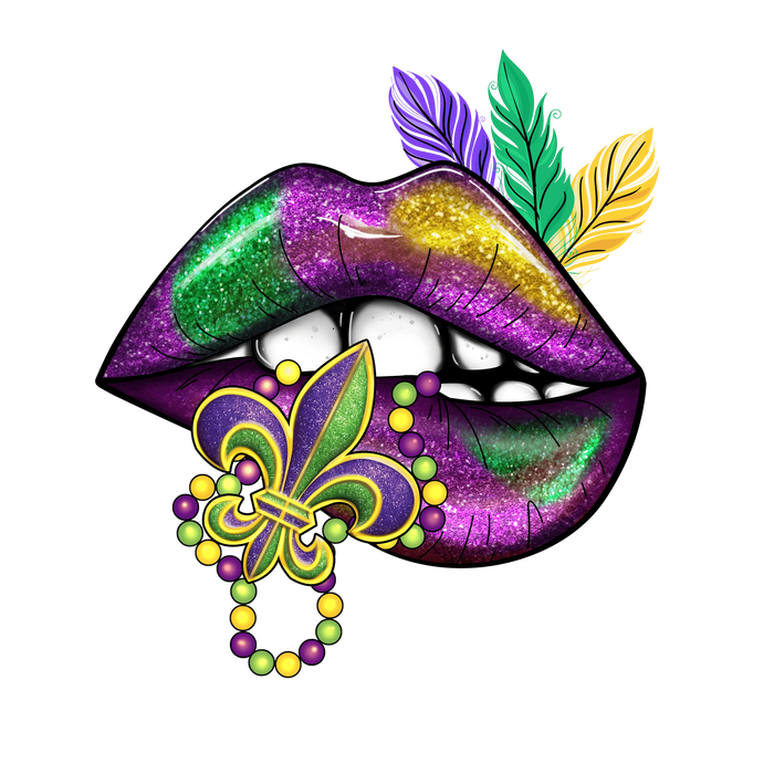 Mardi Gras Lips Design pressed on a garment