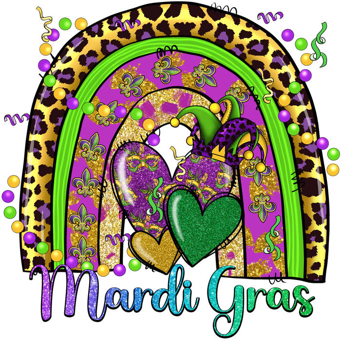 Mardi Gras Rainbow Heart Design pressed on a garment