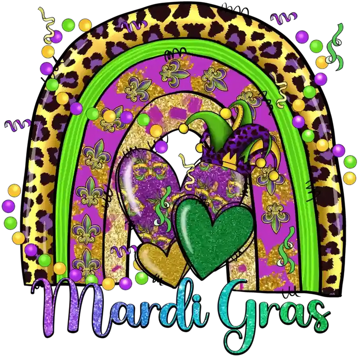 Mardi Gras Rainbow Heart Design pressed on a garment