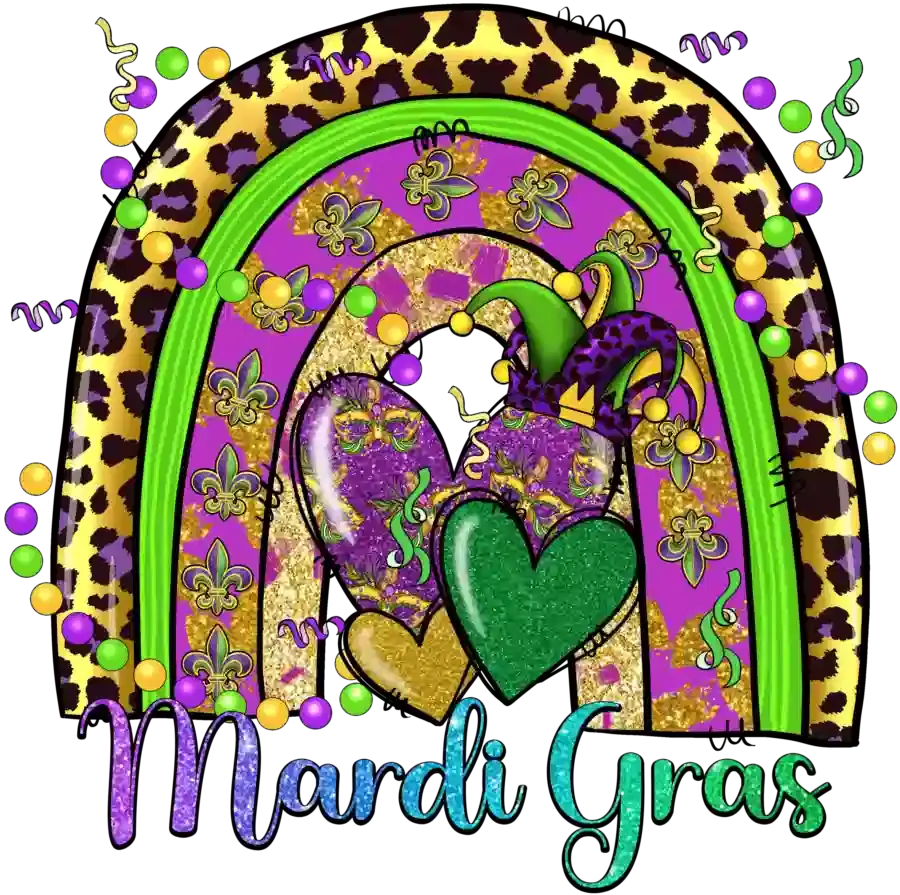 Mardi Gras Rainbow Heart Design - DTF Ready To Press