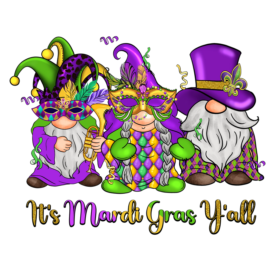 It's Mardi Gras Y'all Gnome DTF-Ready to Press | DTF Dallas