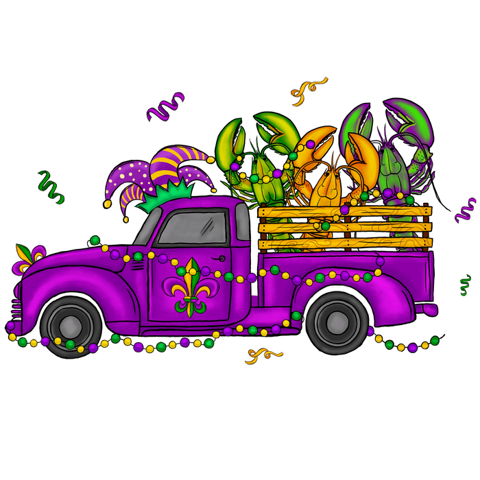 Truck Lover Mardi Gras Design pressed on a garment