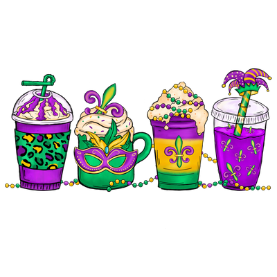 Mardi Gras Party Coffee Design - DTF Ready To Press - DTF Dallas 