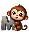 Animal Alphabet M Monkey Design - DTF Ready To Press