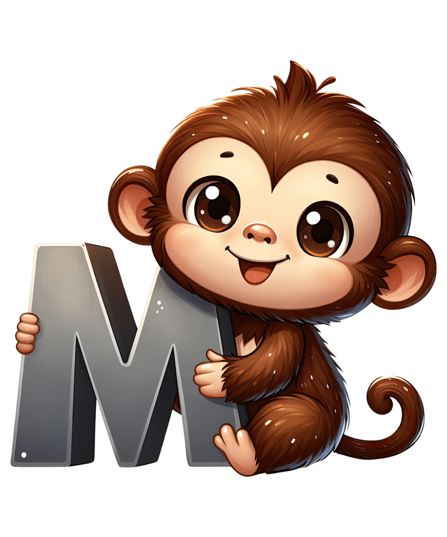 Animal Alphabet M Monkey Design - DTF Ready To Press