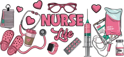 UV DTF 16 Oz Libbey Glass Cup Wrap -  Nurse Life - DTF Dallas 