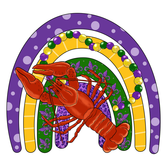 Mardi Gras Carnival Rainbow Lobster Design pressed on a garment