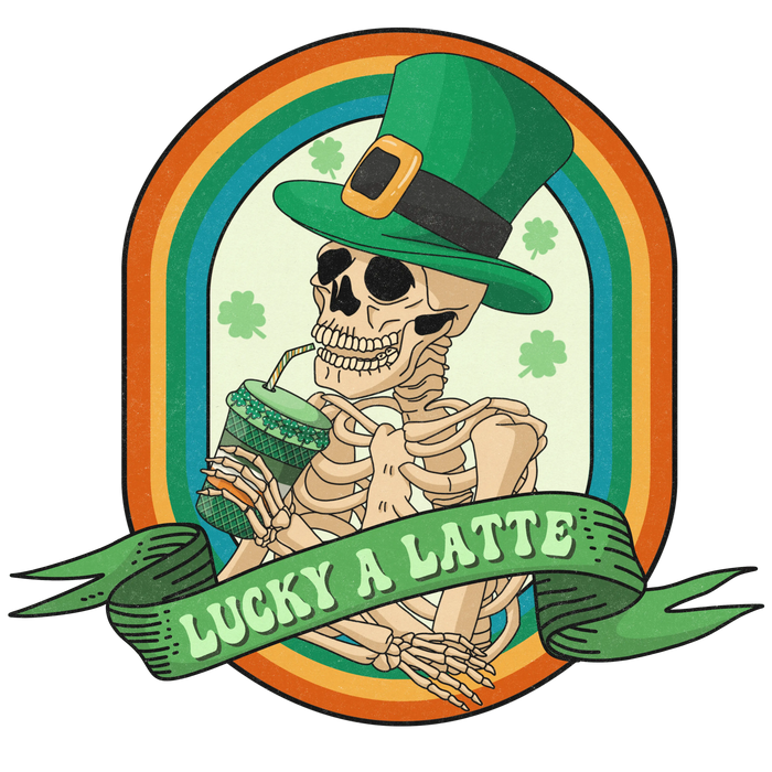 Lucky A Latte Saint Patrick Rainbow Design pressed on a garment