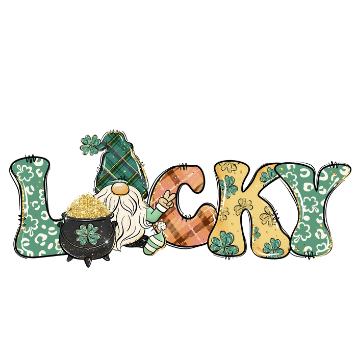 Lucky St Patrick's Gnome Design pressed on a garment