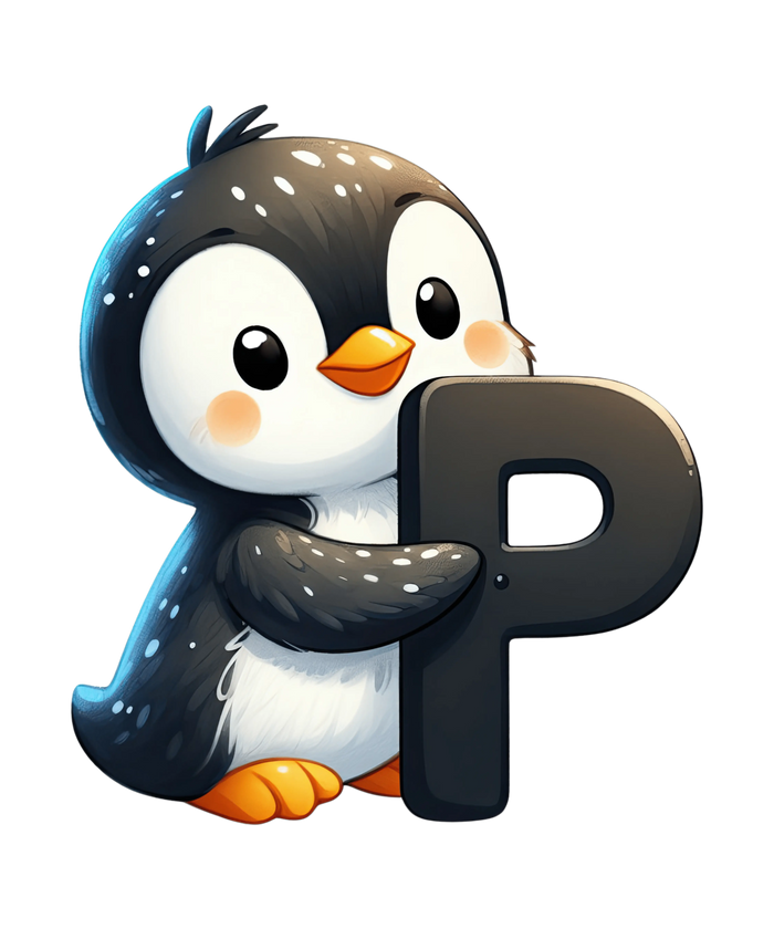 Animal Alphabet P Penguin Design pressed on a garment