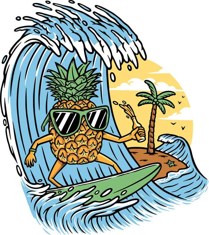 Pineaplle Surfing Design pressed on a garment