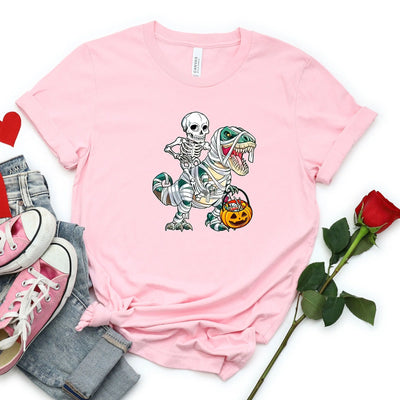 Skeleton Riding Dinosaur Shirt (Unisex V-Neck) - DTF Dallas 