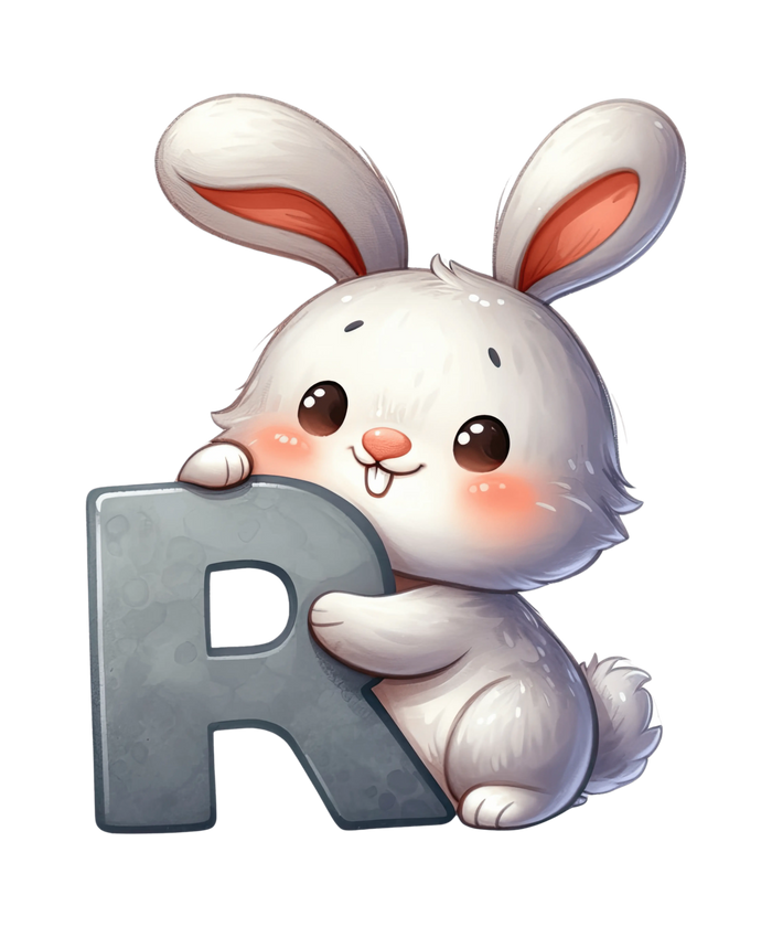 Animal Alphabet R Rabbit Design pressed on a garment