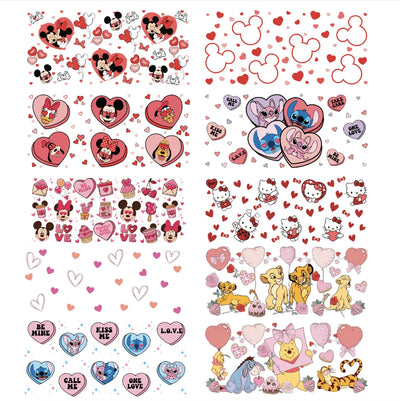 UV DTF - Disney Valentine's Day Bundle - 16 Oz Libbey Glass Cup Wrap - DTF Dallas 