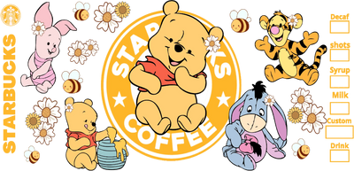 Winnie the Pooh and Friends Glass Cup Wrap V1 | DTF Dallas - DTF Dallas 