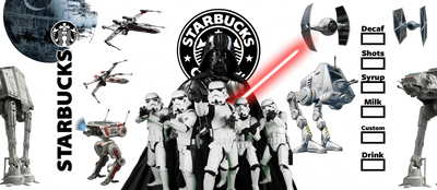 UV DTF 16 Oz Libbey Glass Cup Wrap - Star Wars Darth Vader And Stormtroopers Starbucks - DTF Dallas 
