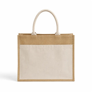 Easy-to-Decorate Jute Tote Bags with Canvas Front Pocket - TJ314 - DTF Dallas 