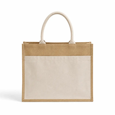 Easy-to-Decorate Jute Tote Bags with Canvas Front Pocket - TJ314 - DTF Dallas 