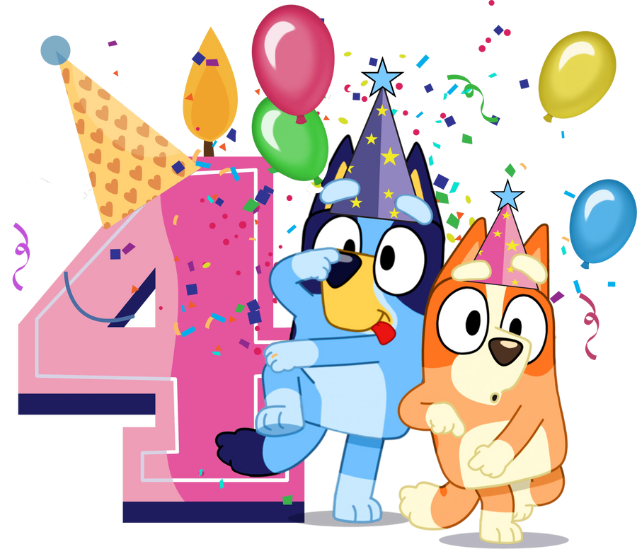 Bluey 4th Birthday Girl Design - DTF Ready To Press