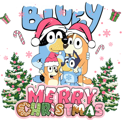 Bluey Merry Christmas Design - DTF Ready To Press - DTF Dallas 