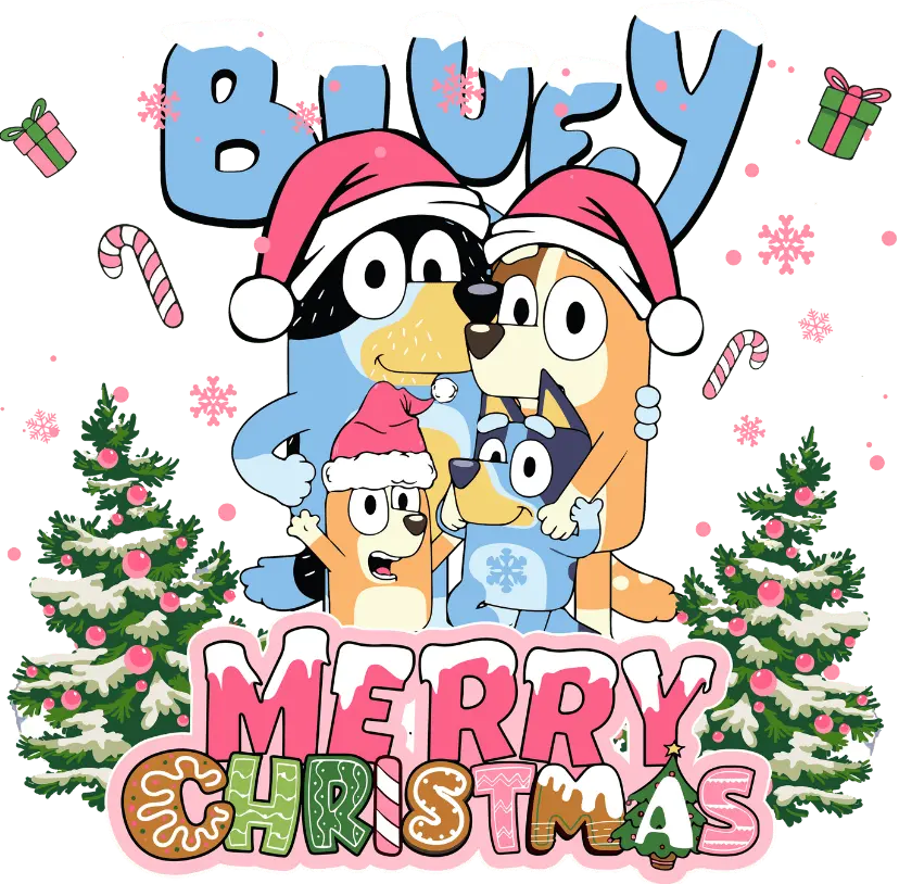 Bluey Merry Christmas Design - DTF Ready To Press