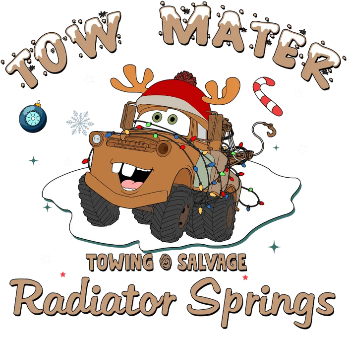 Tow Mater Christmas Design pressed on a garment