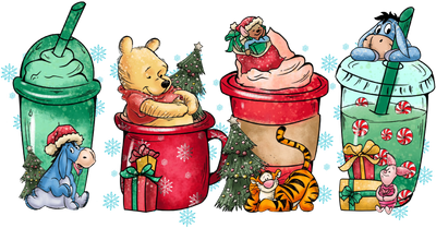 Winnie the Pooh Christmas Cups DTF Ready | DTF Dallas - DTF Dallas 