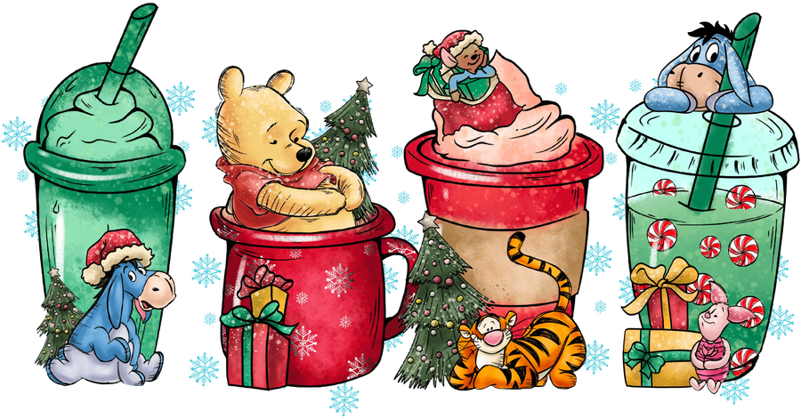 Winnie the Pooh Christmas Cups DTF Ready | DTF Dallas