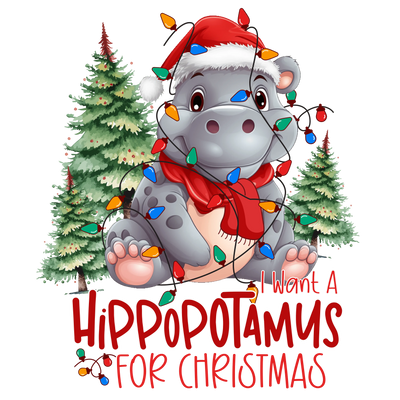 Cute Hippopotamus Christmas Design | DTF Dallas - DTF Dallas 