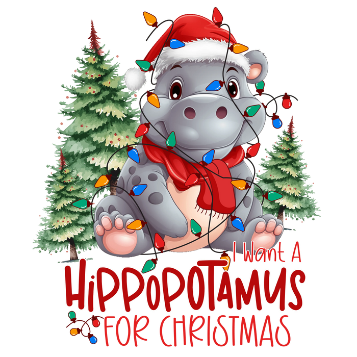 Cute Hippopotamus Christmas Design pressed on a garment