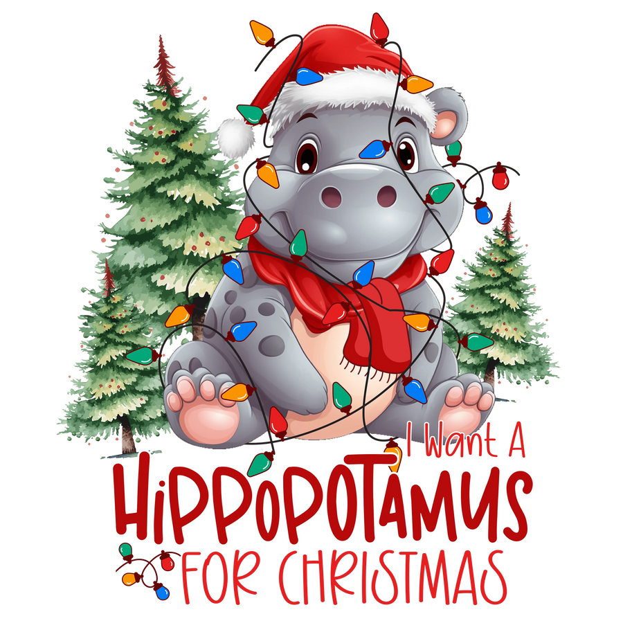Cute Hippopotamus Christmas Design | DTF Dallas