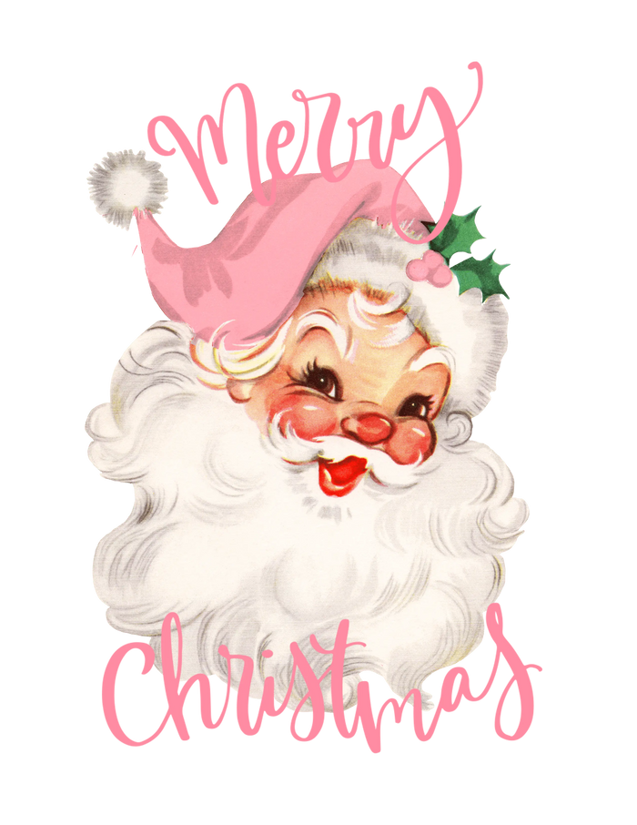 Merry Christmas Pink Santa Design pressed on a garment