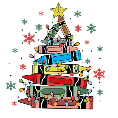 Christmas Crayons Tree Design - DTF Ready To Press - DTF Dallas 