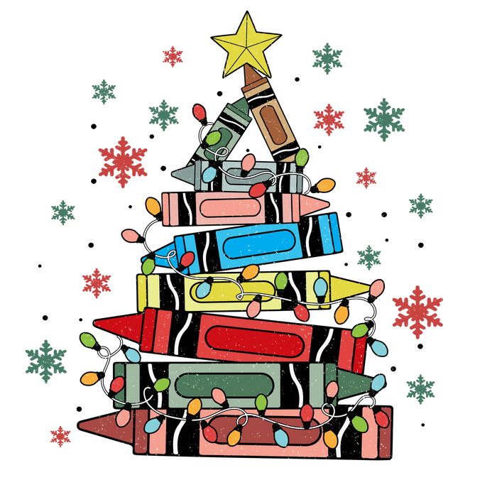 Christmas Crayons Tree Design pressed on a garment