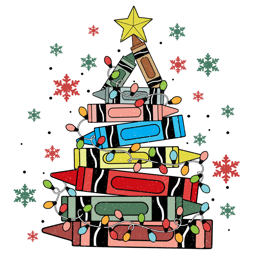 Christmas Crayons Tree Design - DTF Ready To Press
