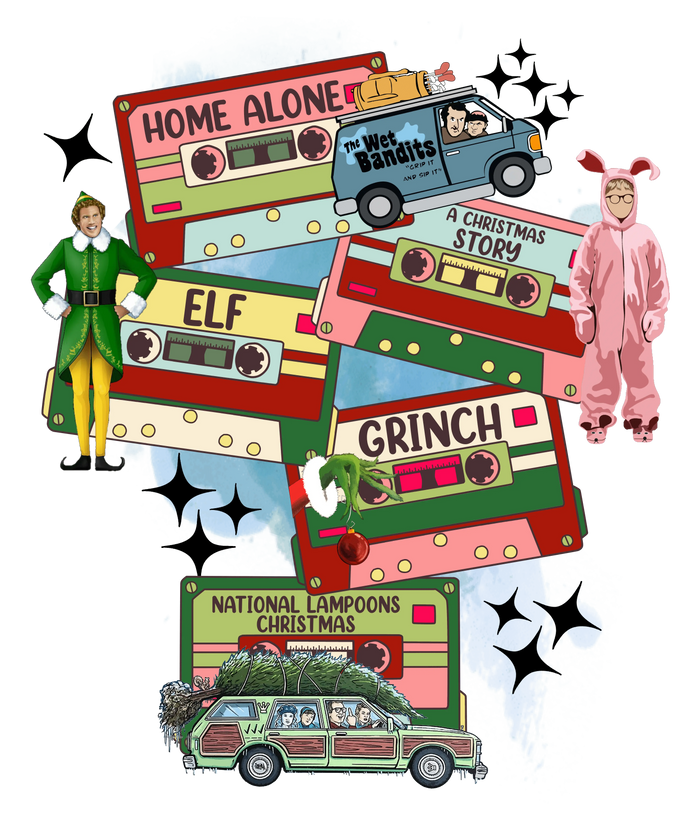 Christmas Movie Tape Design pressed on a garment
